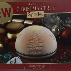 Spode Christmas Tree Holly Lithophane Covered Candle Holder Votive Tealight~NIB